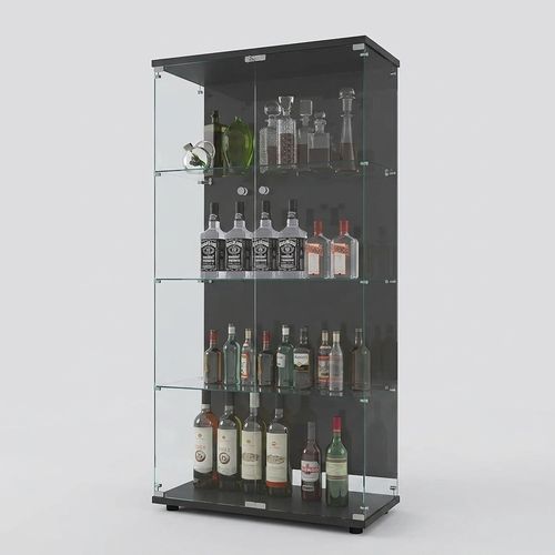 APRILSOUL Glass Display Cabinet 4-Shelf with Double Door